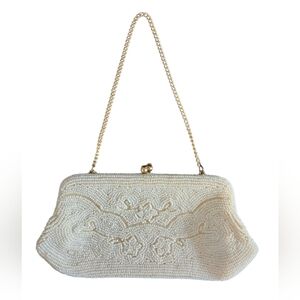 Vintage Winkelman's 1950's Made In Japan Pearl Seed Bead Kiss-Lock Evening Bag